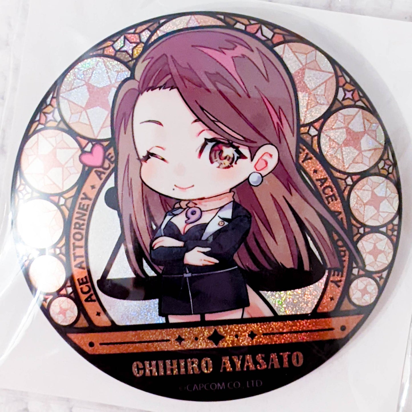 Mia Fey - Phoenix Wright Ace Attorney Big Glitter Pin Badge Button