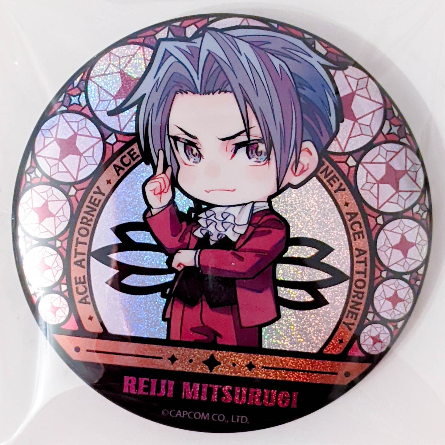 Miles Edgeworth - Phoenix Wright Ace Attorney Big Glitter Pin Badge Button