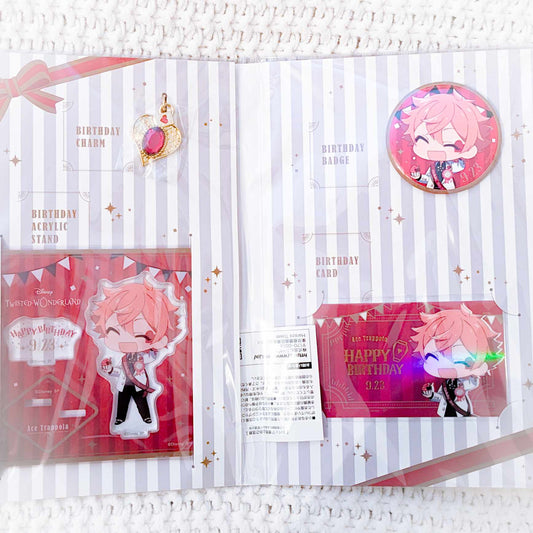 Ace Trappola - Disney Twisted Wonderland Anime Acrylic Stand - Charm - Badge - Card - Happy Birthday Set