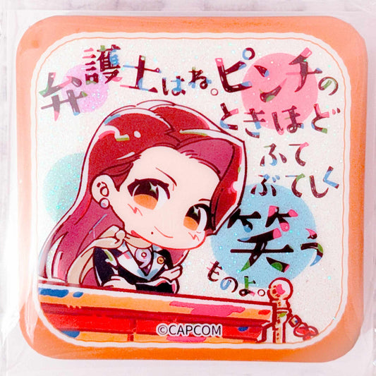 Mia Fey - Ace Attorney Capcom Square Shaped Glitter Pin Badge Button