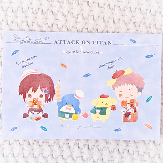 Sasha Blouse Jean Kirstein Tuxedo Sam Pompompurin - Attack on Titan x Sanrio Collab Art Postcard