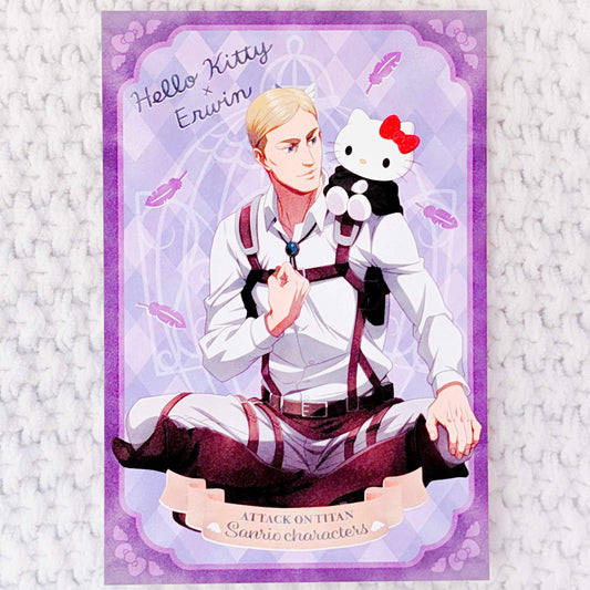 Erwin Smith & Hello Kitty - Attack on Titan x Sanrio Collab Art Postcard