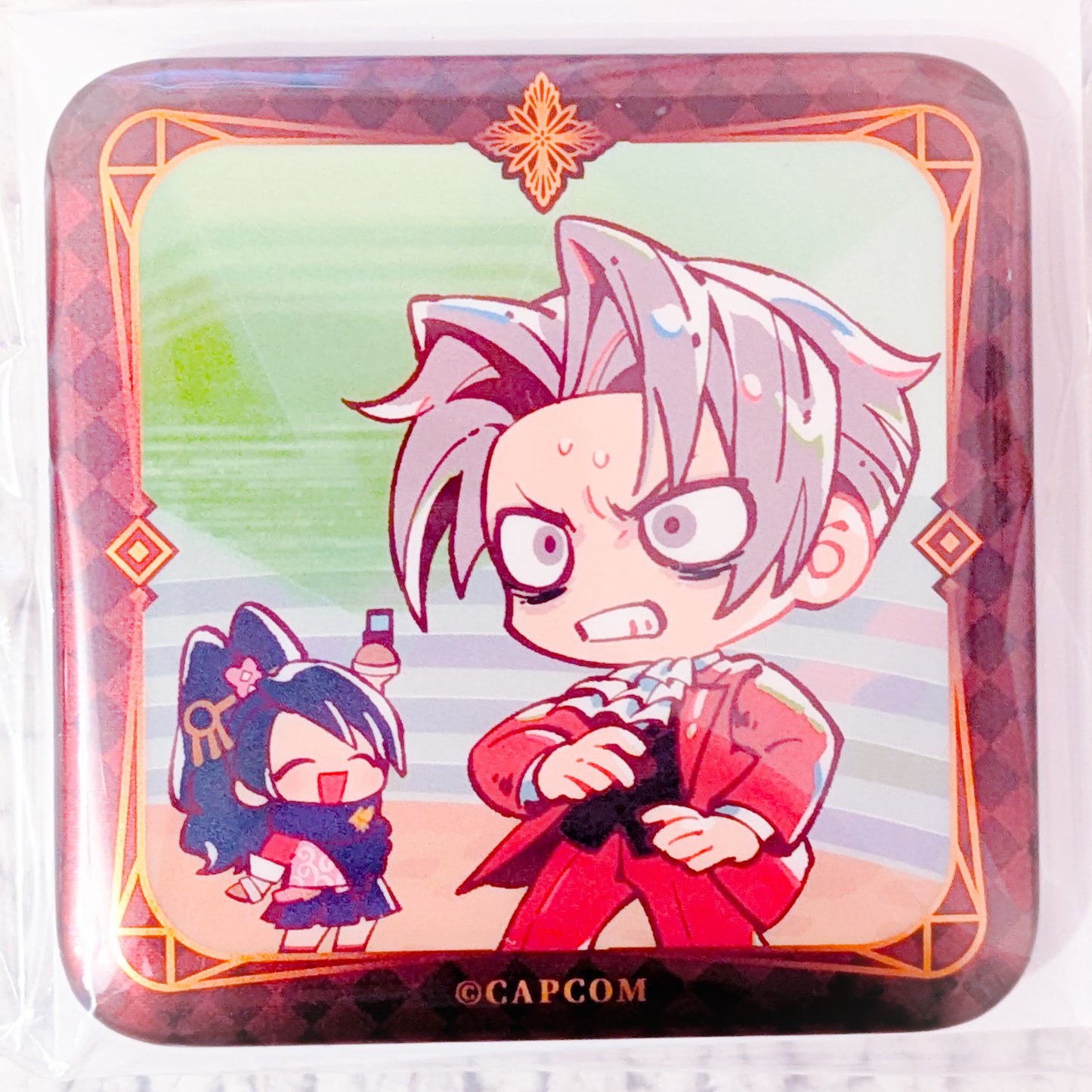 Miles Edgeworth - Ace Attorney Investigations Capcom Square Shaped Pin Badge Button