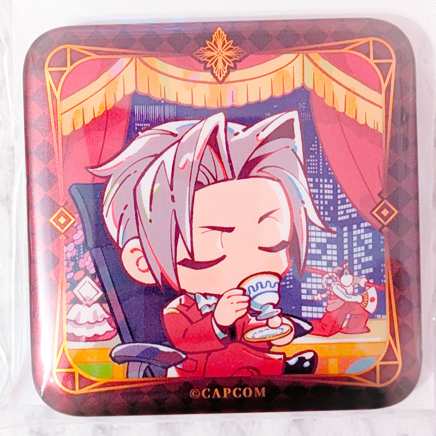 Miles Edgeworth - Ace Attorney Investigations Capcom Square Shaped Pin Badge Button