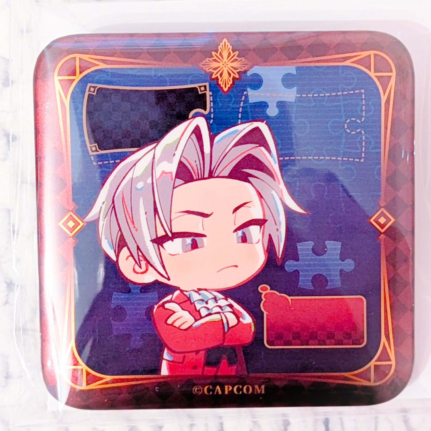 Miles Edgeworth - Ace Attorney Investigations Capcom Square Shaped Pin Badge Button