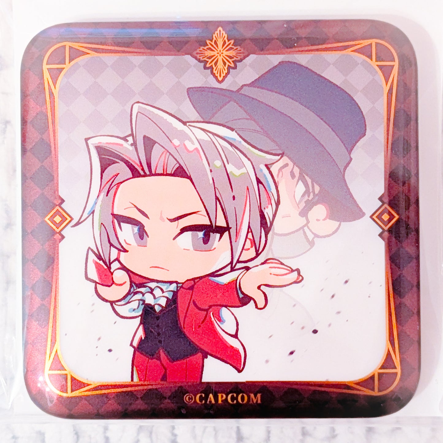 Miles Edgeworth - Ace Attorney Investigations Capcom Square Shaped Pin Badge Button
