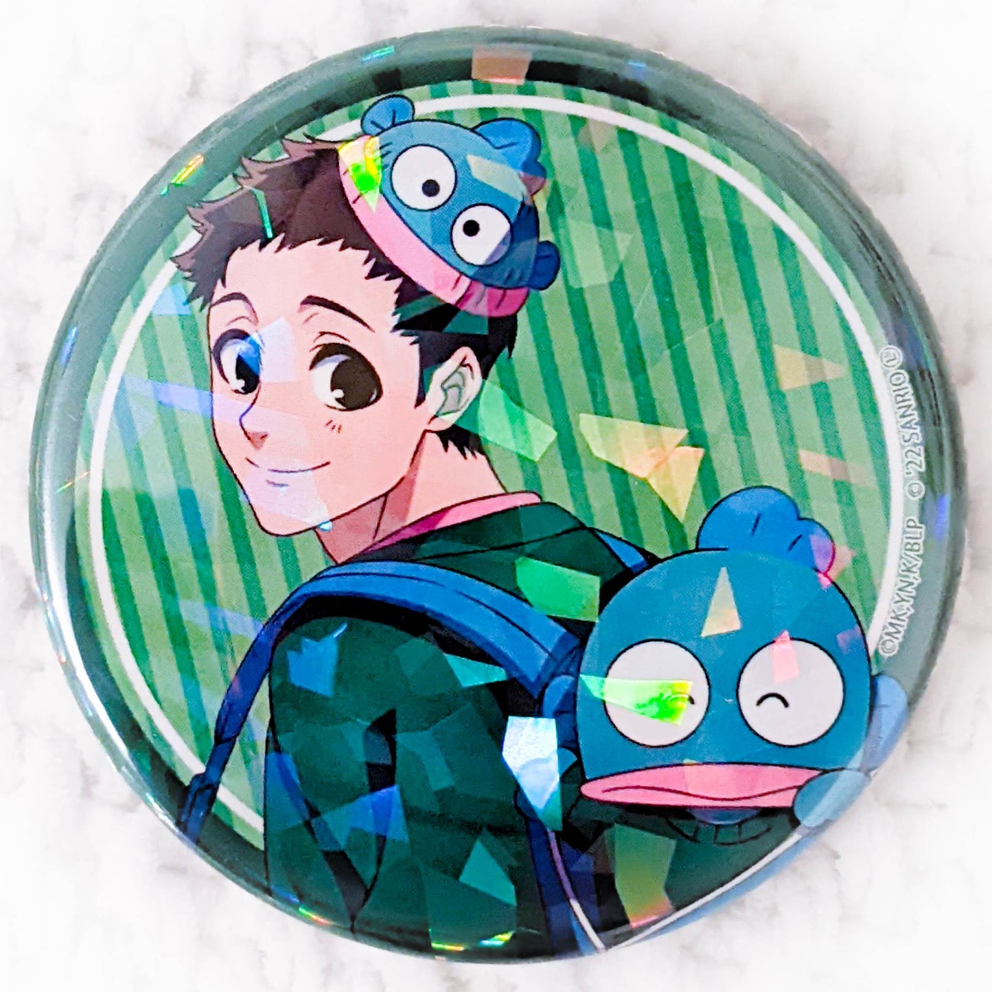 Aoshi Tokimitsu & Hangyodon - BLUELOCK x Sanrio Blue Lock Anime Hologram Pin Badge Button