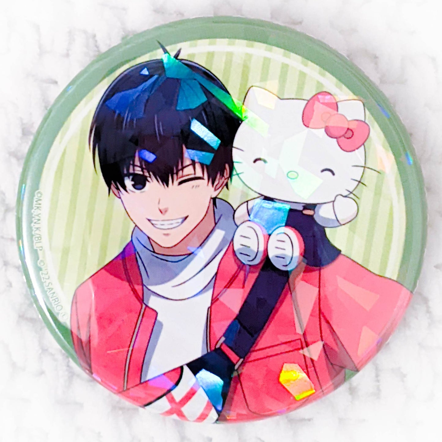 Yoichi Isagi & Hello Kitty - BLUELOCK x Sanrio Blue Lock Anime Hologram Pin Badge Button