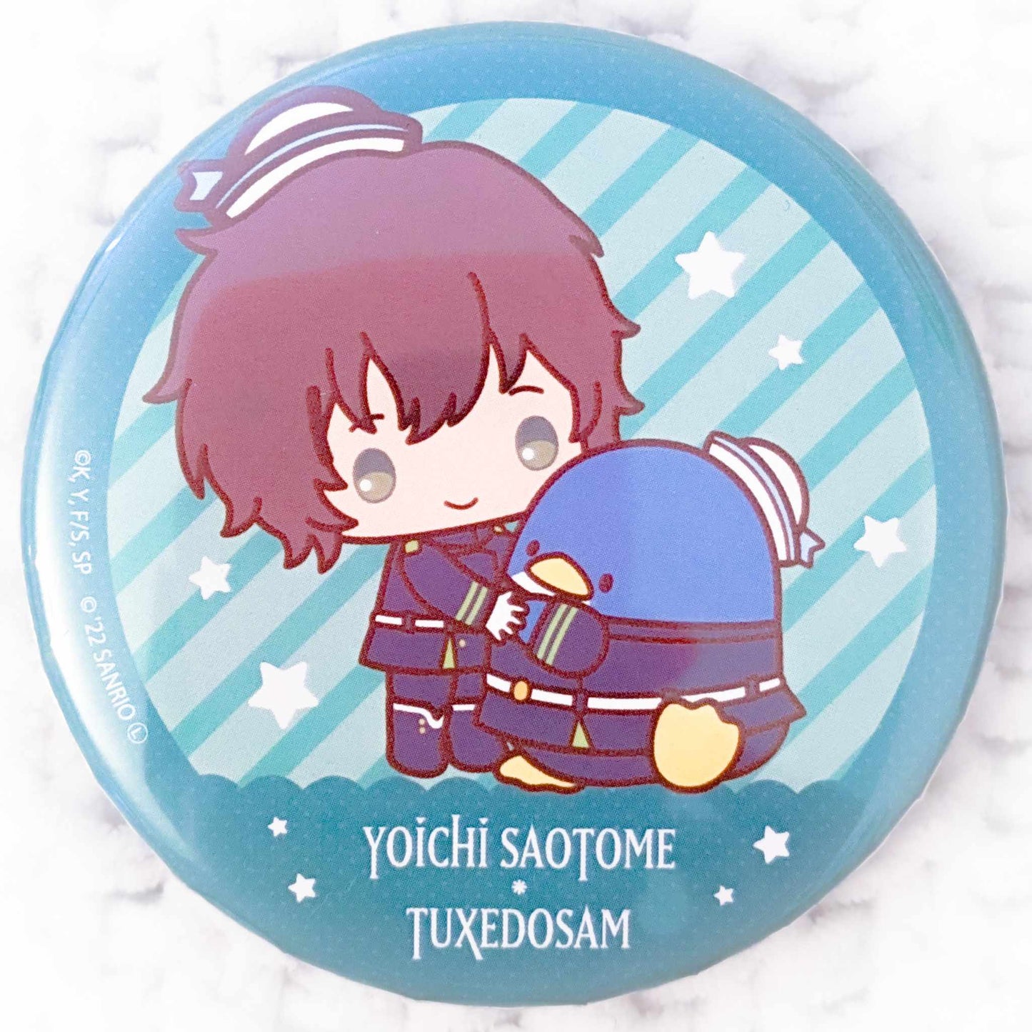 Yoichi Saotome & Tuxedo Sam - Seraph of the End x Sanrio Anime Chibi Pin Badge Button