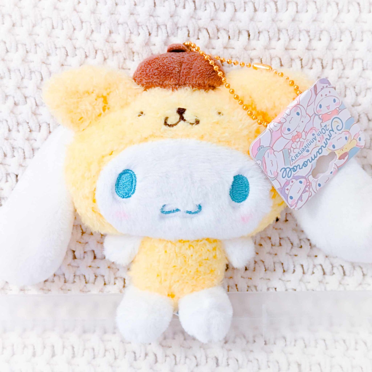 Cinnamoroll x Pompompurin - Cinnamoroll 20th Anniversary Sanrio Stuffed Plush Keychain