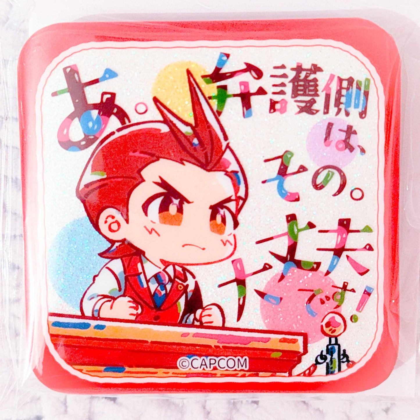 Apollo Justice - Ace Attorney Capcom Square Shaped Glitter Pin Badge Button