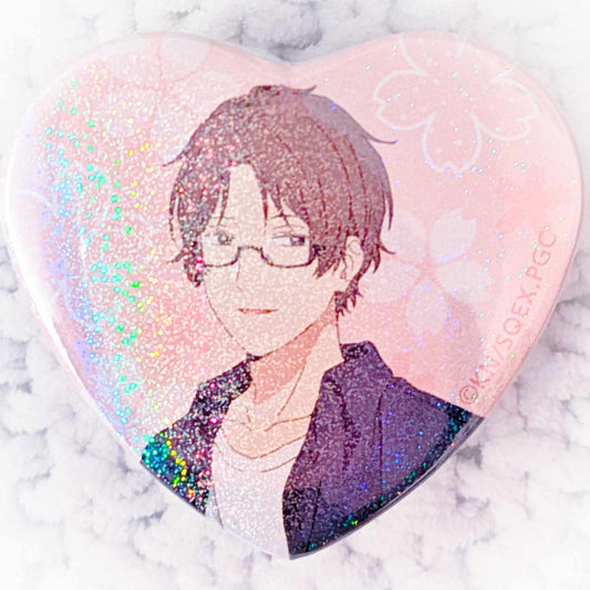 Mima Takayuki - Play It Cool, Guys Anime Glitter Heart Shaped Pin Badge Button