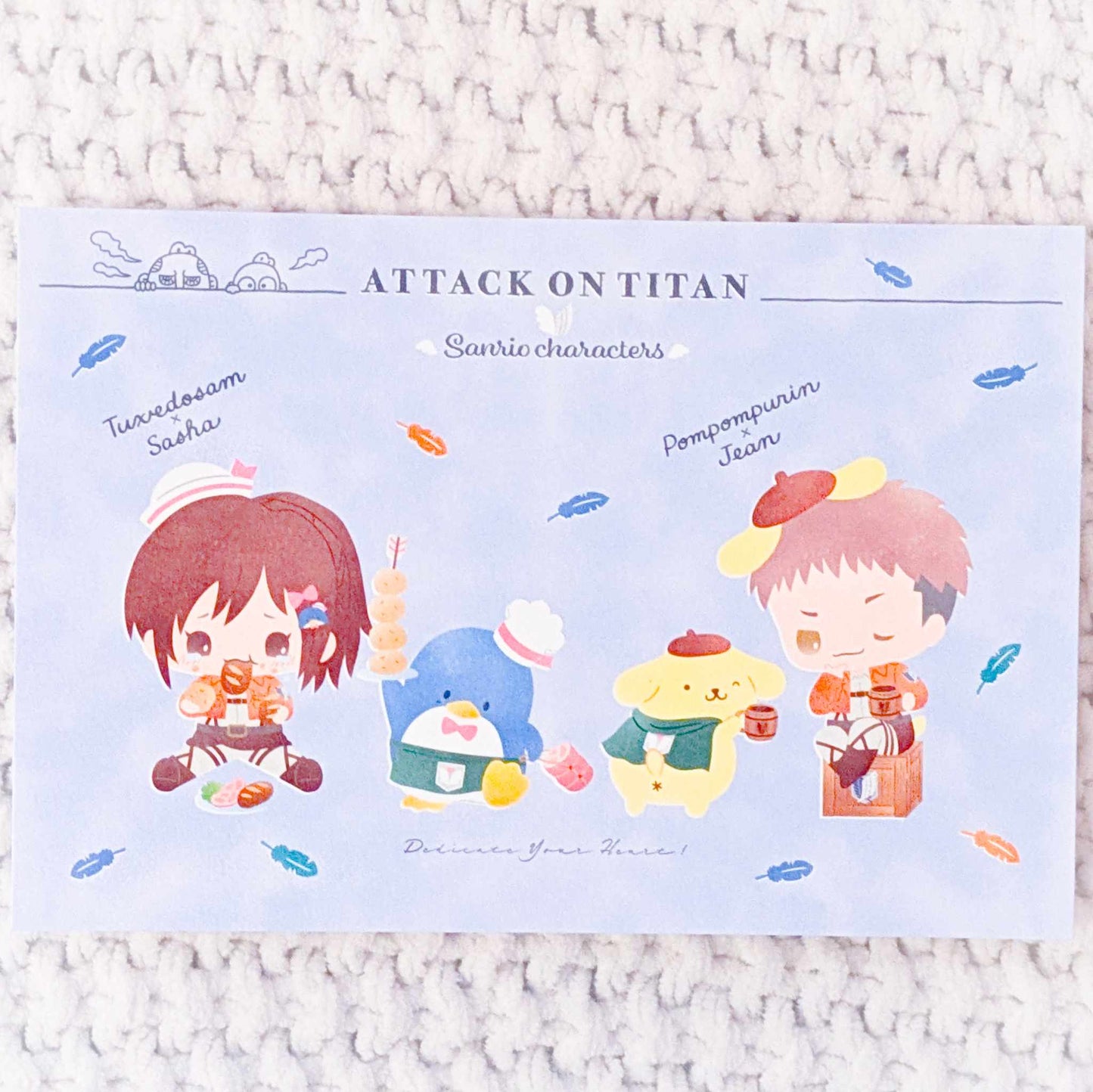 Sasha Blouse Jean Kirstein Tuxedo Sam Pompompurin - Attack on Titan x Sanrio Collab Art Postcard