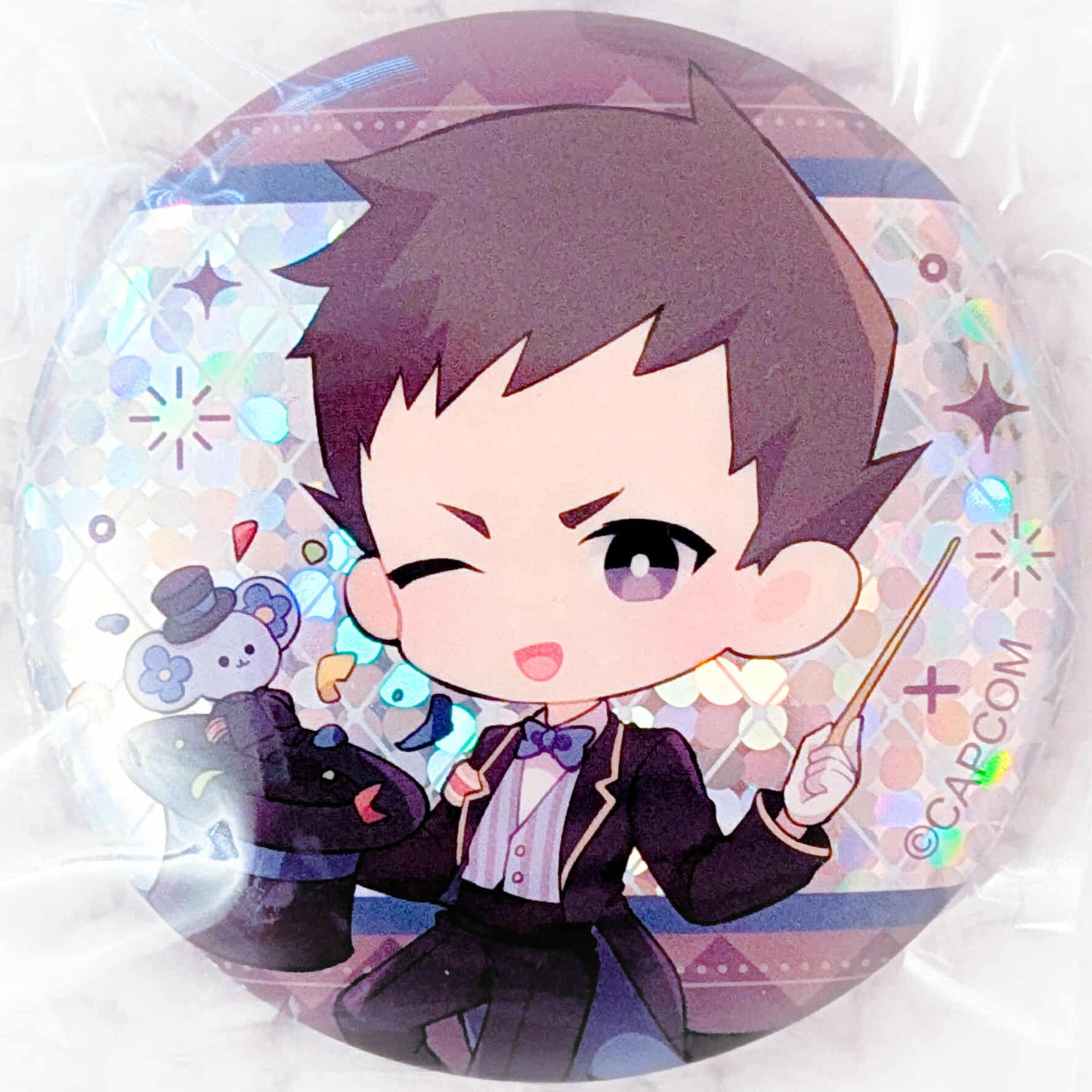 Ryunosuke Naruhodo - Ace Attorney Capcom Cafe Magician Holo Pin Badge Button