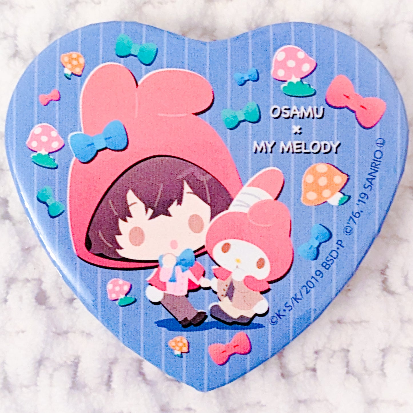 Osamu Dazai x My Melody - Bungo Stray Dogs x Sanrio Heart Shaped Pin Badge Button