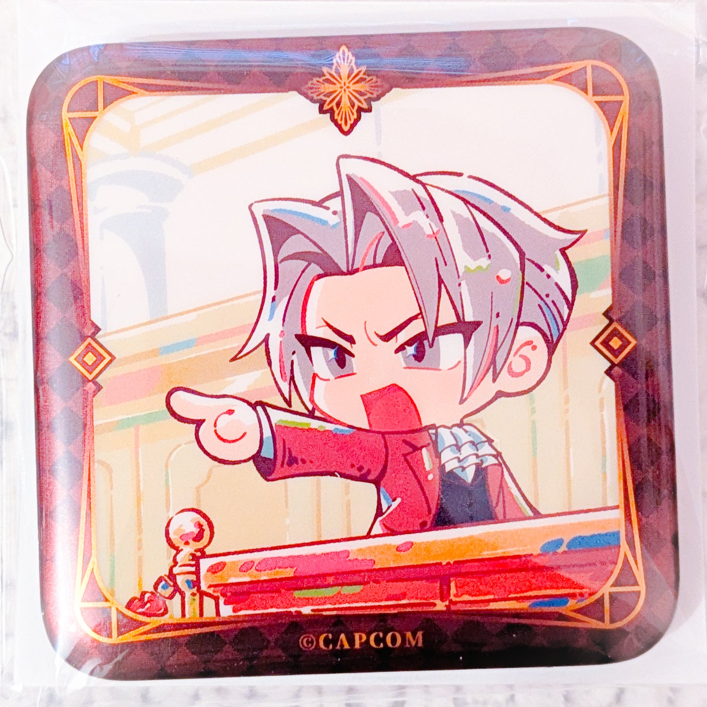 Miles Edgeworth - Ace Attorney Investigations Capcom Square Shaped Pin Badge Button