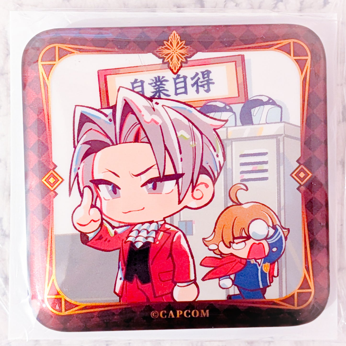 Miles Edgeworth - Ace Attorney Investigations Capcom Square Shaped Pin Badge Button