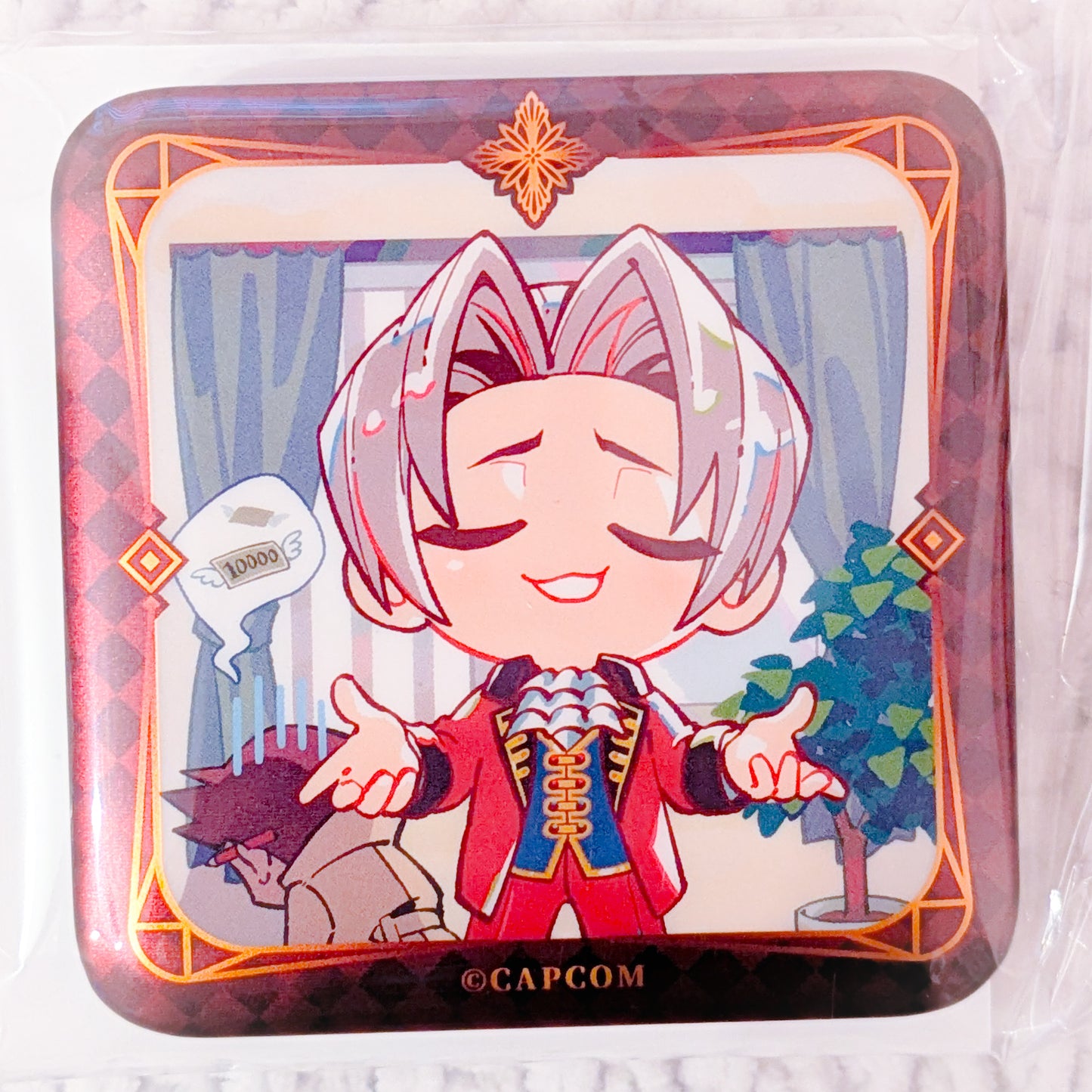Miles Edgeworth - Ace Attorney Investigations Capcom Square Shaped Pin Badge Button