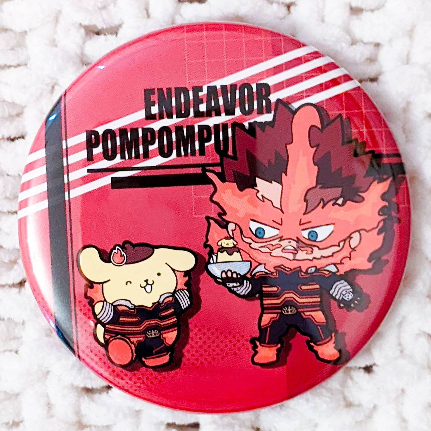 Endeavor & Pompompurin My Hero Academia x Sanrio Anime Pin Badge Button